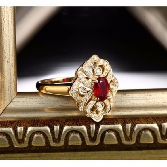 Gold Filled Ruby Solitaire Antiqued Ring - Picture 4 of 8
